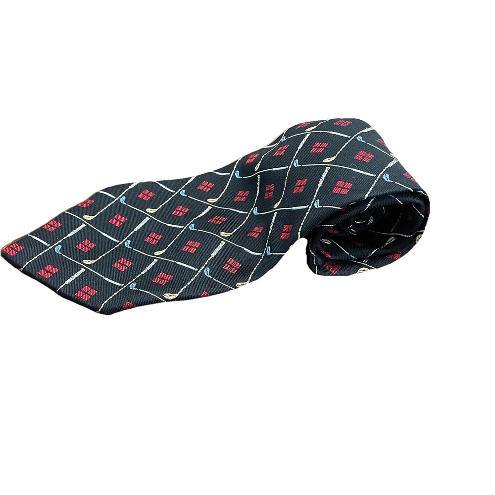 Polo Ralph Lauren Mens Silk Tie Black Golf Clubs Red Diamond USA Hand Made - Picture 2 of 6